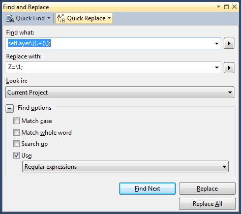 Find/Replace in Visual Studio using regular expressions