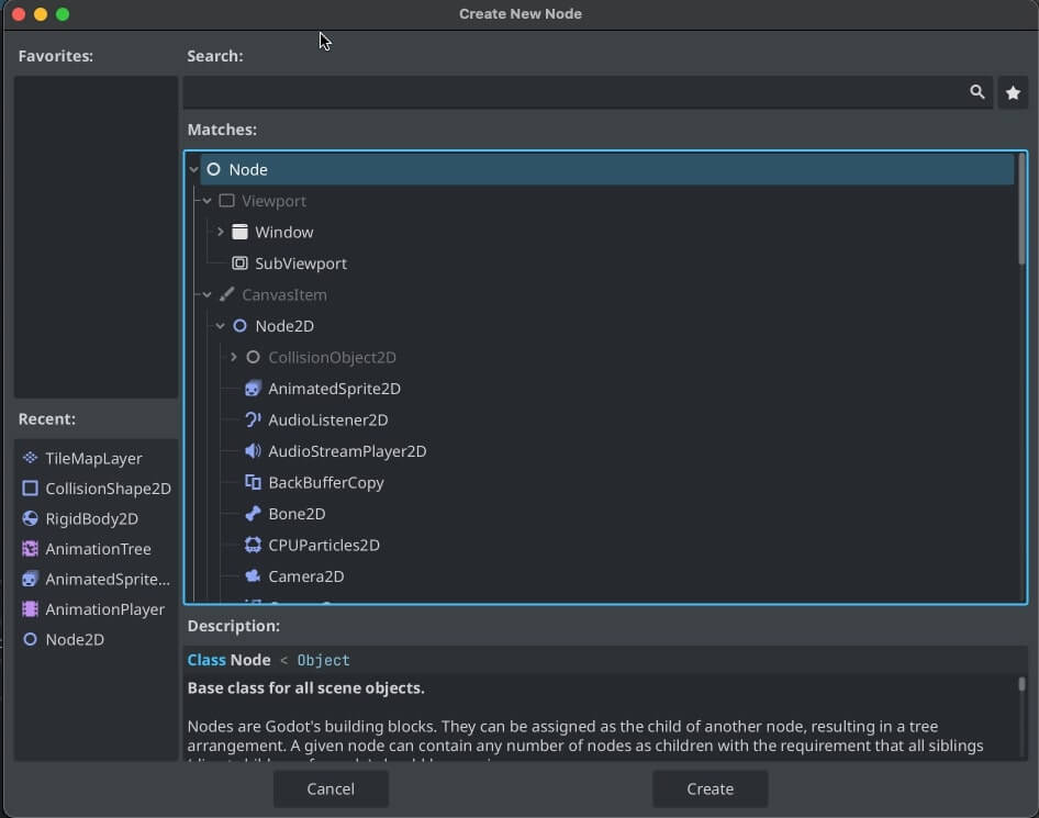 Create a new Godot Node window