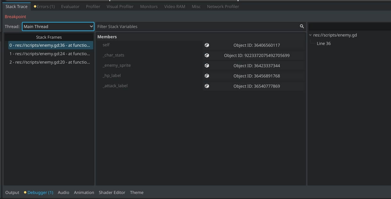 Debugging a Godot project
