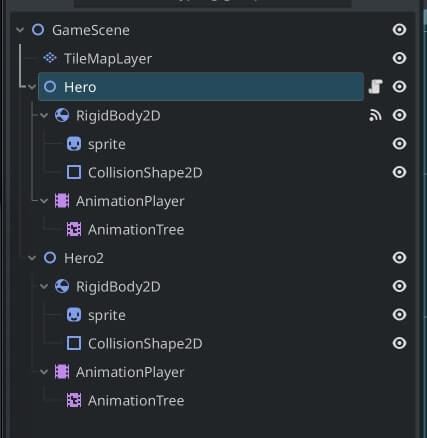 Example of a Godot Node setup